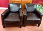 2 bruine leren fauteuils, Ophalen, Gebruikt, 50 tot 75 cm, Leer