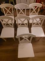 7 Witte Eetkamerstoelen, Huis en Inrichting, Stoelen, Gebruikt, Wit, Ophalen of Verzenden, Landelijk
