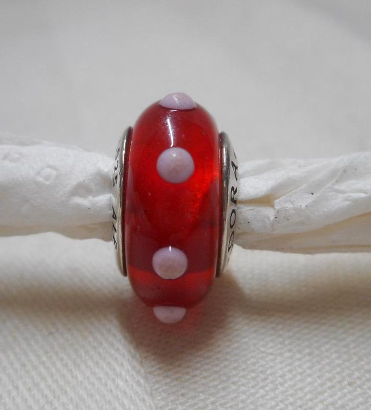 Pandora murano bedel met zilveren kern nr.322, Sieraden, Tassen en Uiterlijk, Bedels, Zo goed als nieuw, Pandora, Glas of Kristal