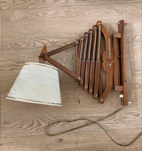 Vintage eikenhout Schaar-lamp. Stijl: Mid century Modern, Huis en Inrichting, Lampen | Wandlampen, Gebruikt, Hout, Ophalen of Verzenden