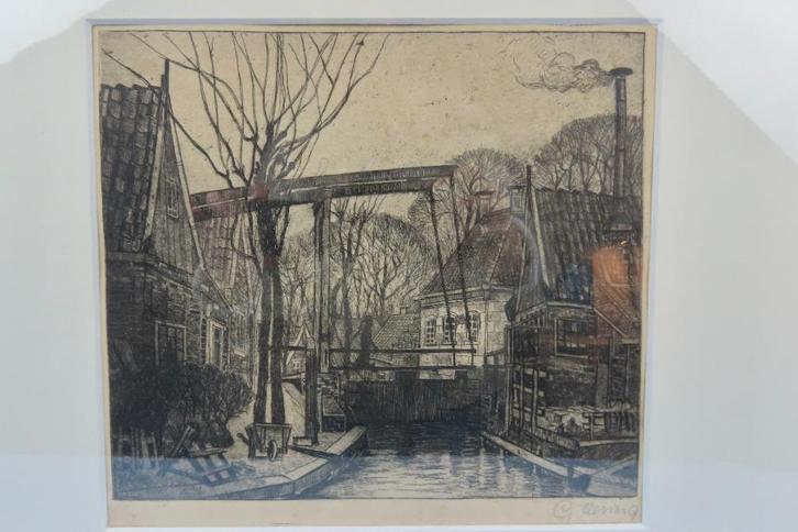 Georg Hering - Sluisje te Edam 1912 - Ets gesigneerd, Antiek en Kunst, Kunst | Etsen en Gravures, Ophalen of Verzenden