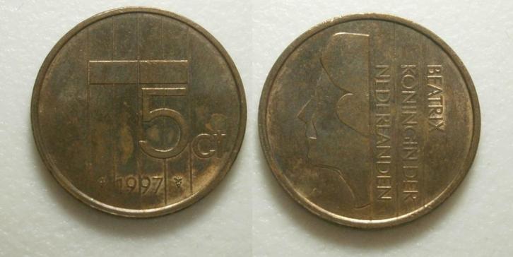Beatrix 5 cent 1997, Postzegels en Munten, Munten | Nederland, Losse munt, 5 cent, Koningin Beatrix, Ophalen of Verzenden