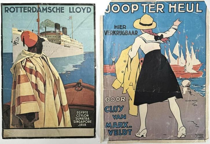 677. Affiches Rotterdamsche Lloyd & Joop ter Heul, 1919-1828, Verzamelen, Scheepvaart, Kaart, Foto of Prent, Ophalen of Verzenden