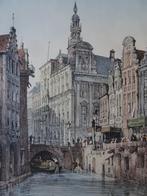 Kleur steendruk Gezicht Vismarkt stadhuis Utrecht Prout 1833, Antiek en Kunst, Verzenden