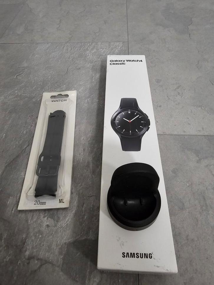 Samsung Galaxy Watch4 Classic 44mm Zwart - Compleet!, Sieraden, Tassen en Uiterlijk, Smartwatches, Gebruikt, Android, Zwart, Afstand