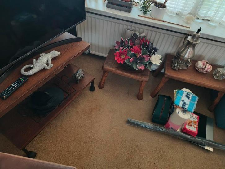 TV Meubel & Houten Voetenbankjes Set, Huis en Inrichting, Kasten | Televisiemeubels, Minder dan 100 cm, 25 tot 50 cm, Ophalen