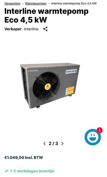 Interline warmtepomp Eco 4,5 kW beschikbaar voor biedingen