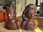 Art Deco Balinese Houten Bruidspaar Bustes (ca. 1940-1950), Antiek en Kunst, Ophalen