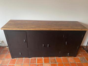 Zwart Teakhouten Dressoir met Naturel Blad