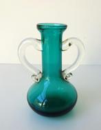 Kleine glazen vaas turquoise met twee heldere oren 3010-g, Ophalen of Verzenden