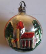 oud kleine kerstbal met kerkje en dennenboom   3, Diversen, Kerst, Verzenden