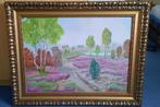 Mooi schilderij bloeiende heide met antieke lijst., Antiek en Kunst, Kunst | Schilderijen | Klassiek, Ophalen
