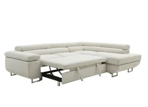 Hoekbank Slaapbank Rib stof beige naturel grey 270x200 cm, Huis en Inrichting, Slaapkamer | Slaapbanken, Nieuw, 200 cm, Tweepersoons
