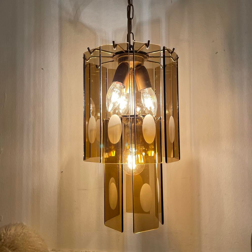 Vintage Vistosi Kroonluchter Hollywood Regency Stijl, Huis en Inrichting, Lampen | Wandlampen, Gebruikt, Glas, Ophalen