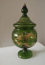 Antieke mooi groene glazen punch bowl / kom met deksel, Ophalen