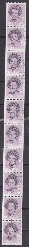 Nederland 1244A Kon. Beatrix ORANJE Strip van 10 GRONINGEN, Postzegels en Munten, Postzegels | Nederland, Gestempeld, Na 1940