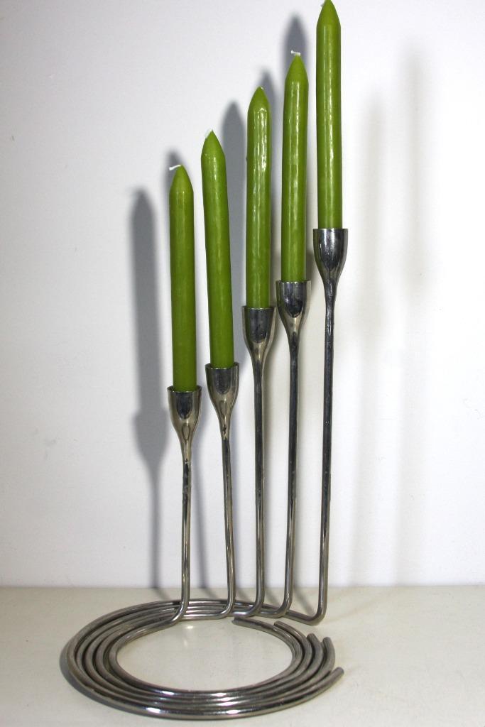 Metalen set kandelaars (5 delig) design, Huis en Inrichting, Woonaccessoires | Kandelaars en Kaarsen, Zo goed als nieuw, Kandelaar