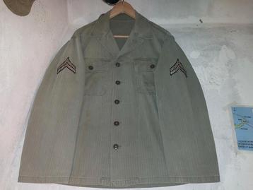Originele ww2 us hbt uniform corporal jas, broek, pet met ID