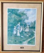 oud schilderijtje met afbeelding dansende kinderen rond zonn, Antiek en Kunst, Curiosa en Brocante, Ophalen of Verzenden