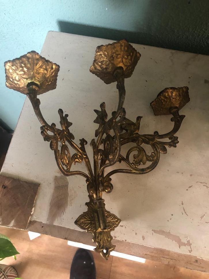 intage wandkandelaar – 3-armig – goudkleur – klassiek/Frans, Huis en Inrichting, Woonaccessoires | Kandelaars en Kaarsen, Minder dan 25 cm