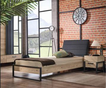 Irony 1-persoonsbed met schuin hoofdbord - Eiken/antraciet beschikbaar voor biedingen