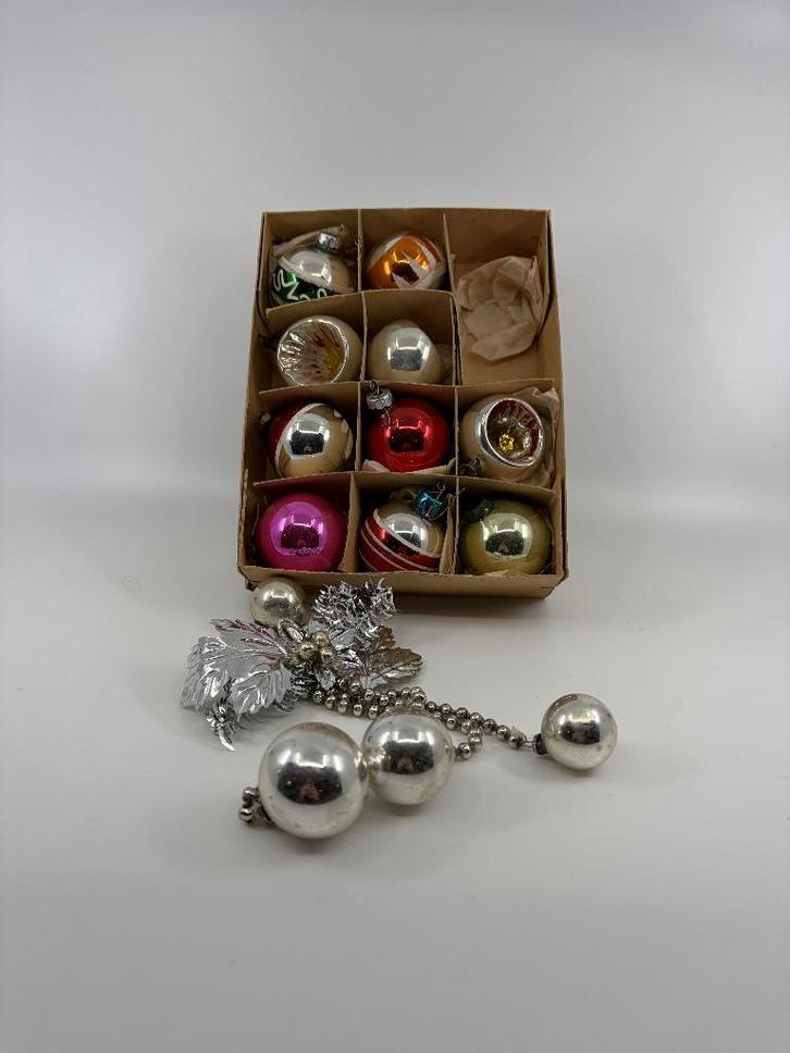 Prachtige Set Vintage Glazen Kerstballen – Jaren '50/'60, Diversen, Kerst, Gebruikt, Ophalen of Verzenden