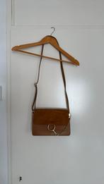 Dames schoudertas mocha lichtbruin leren gouden detail 25cm, Ophalen of Verzenden, Leer