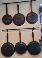 Pannenset 6 pannen met houten handvat en een grote wok, Ophalen of Verzenden, Gebruikt, Rvs, Pannenset