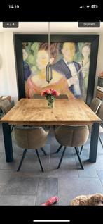 Mooie mango houten eettafel  8 pers 160x160 metalen frame, Huis en Inrichting, Tafels | Eettafels, 200 cm of meer, Zo goed als nieuw