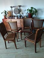 5 Mahoniehouten Eetkamerstoelen, Huis en Inrichting, Stoelen, Riet of Rotan, Gebruikt, Bruin, Klassiek