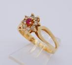 Prachtige 18 karaat Gouden Ring Solitair Damesring Robijn, Jw, Nieuw, Ophalen of Verzenden, 17 tot 18