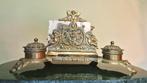 Antiek Frans messing bureaustel brievenhouder inktpotten, Antiek en Kunst, Antiek | Koper en Brons, Verzenden