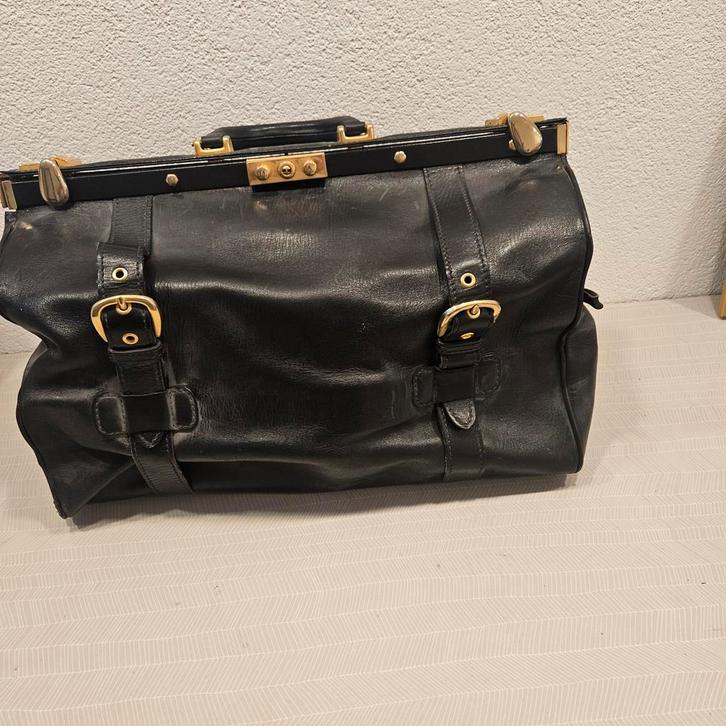 Vintage Dokterstas Zwart Leer, Sieraden, Tassen en Uiterlijk, Tassen | Reistassen en Weekendtassen, Gebruikt, Zwart, 40 tot 60 cm