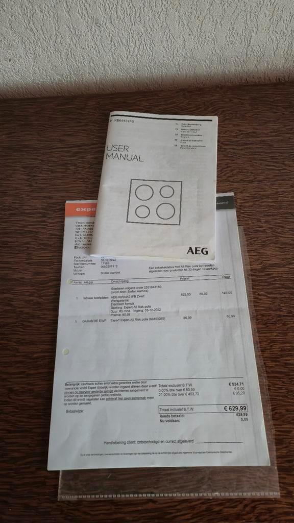 AEG Inductie Kookplaat - Gebruikt, Witgoed en Apparatuur, Kookplaten, Inbouw, Inductie, 4 kookzones, Ophalen