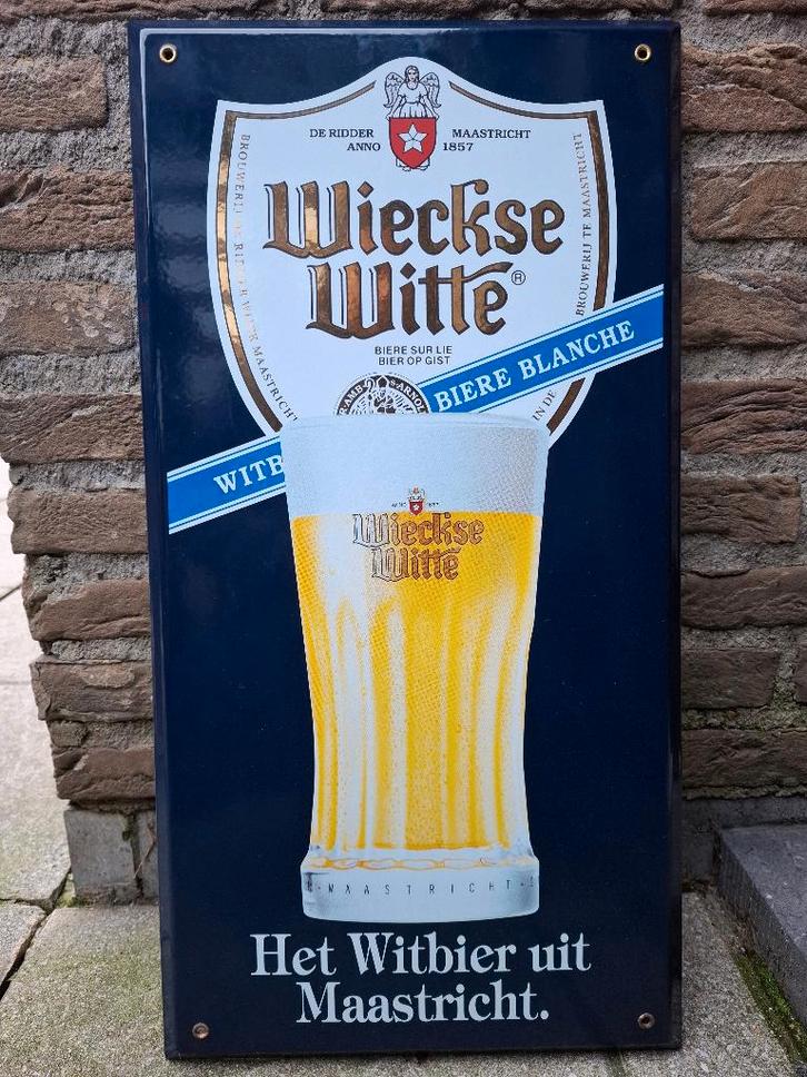 Emaillebord Wieckse Witte bier uit Maastricht, Verzamelen, Biermerken, Nieuw, Reclamebord, Plaat of Schild, Overige merken, Ophalen of Verzenden