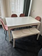 Uitschijfbare eettafel met 4 stoelen en zitbank, Huis en Inrichting, Tafels | Eettafels, Ophalen of Verzenden, Zo goed als nieuw