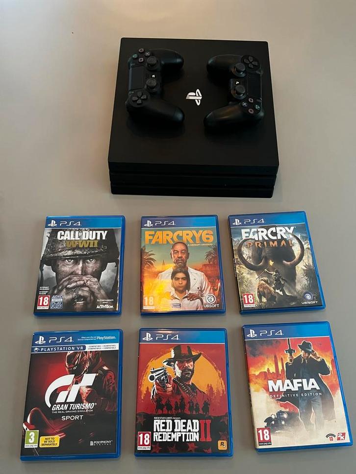 PS4 Pro 1TB + 2 Controllers + 7 Top Games - Krasvrij!, Spelcomputers en Games, Spelcomputers | Sony PlayStation 4, Zo goed als nieuw