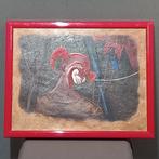 Vintage olieverf schilderij van een clown, Gebruikt, Ophalen of Verzenden, Schilderij, Minder dan 50 cm