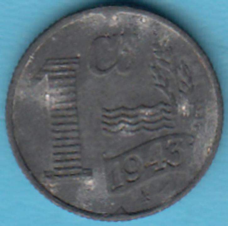 Nederland 1 cent 1943 Wilhelmina zink, Sch. 1041, Postzegels en Munten, Munten | Nederland, Losse munt, 1 cent, Koningin Wilhelmina