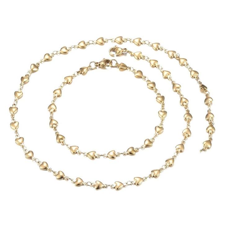 Sieradenset van goldplated RVS, Sieraden, Tassen en Uiterlijk, Kettingen, Nieuw, Overige materialen, Goud, Ophalen of Verzenden