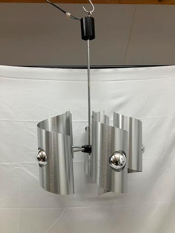 Vintage space age hanglamp, Polam, geborsteld aluminium beschikbaar voor biedingen