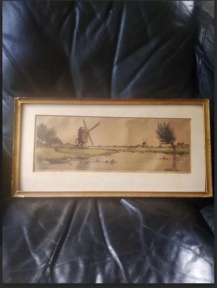 Kleuren ets 'Polderland' van Antoon Hemert (1883-1944), Antiek en Kunst, Kunst | Etsen en Gravures, Ophalen of Verzenden