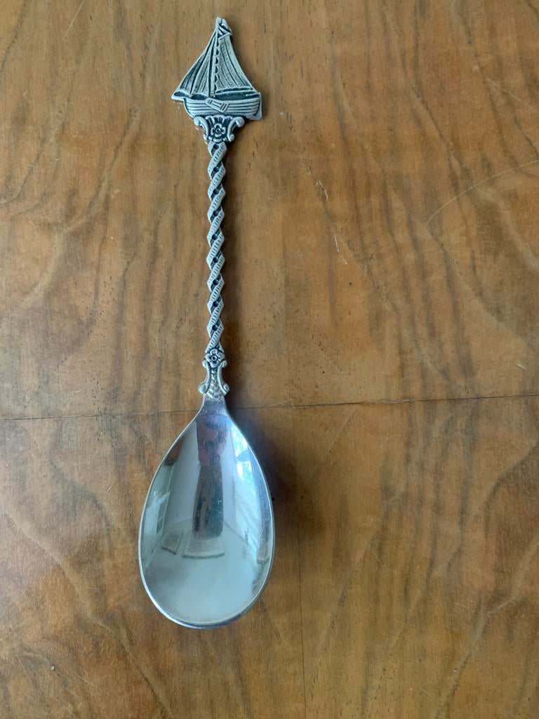Verzilverde Gero lepel met schip, Antiek en Kunst, Antiek | Bestek, Ophalen of Verzenden