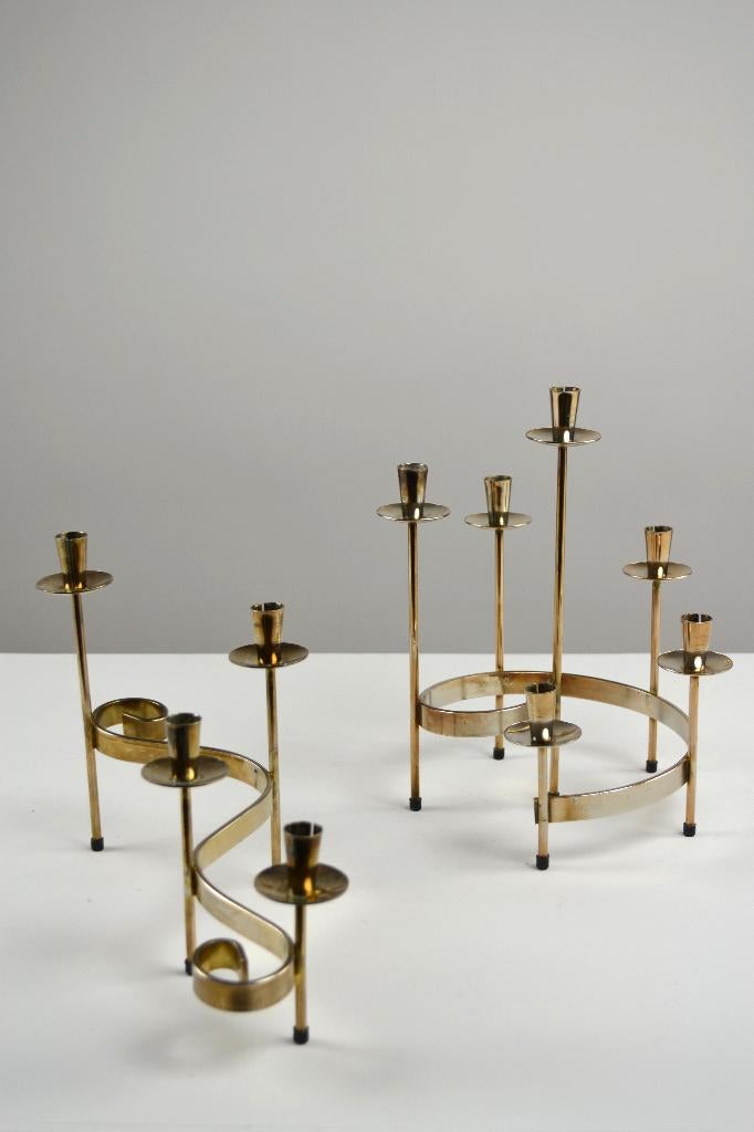 Kandelaars "Spiral" en "Swirl" - Gunnar Ander / Ystad-Metall, Gebruikt, Ophalen of Verzenden, Metaal, Kandelaar