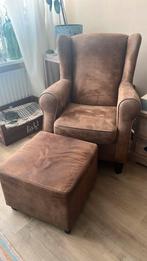 Twee oor fauteuils en hocker, Huis en Inrichting, Fauteuils, Ophalen, Minder dan 75 cm, Leer, 75 tot 100 cm
