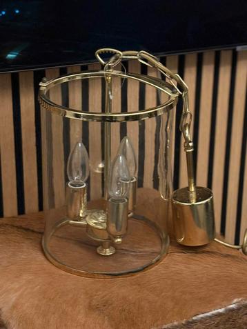 Lantaarnvormige 3-lichts hanglamp messing/glas beschikbaar voor biedingen