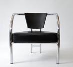 Italian 1980’s Design chair Tubular Chrome, Black Leather, Industrieel,design, Minder dan 75 cm, Gebruikt, Metaal