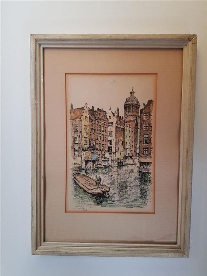 Amsterdam Kolkje, gekleurde litho, gesigneerd, Antiek en Kunst, Kunst | Litho's en Zeefdrukken, Ophalen of Verzenden