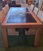 Eettafel + Salontafel | Massief hout met marmeren inleg, Huis en Inrichting, Tafels | Eettafels, Ophalen, Gebruikt, 100 tot 150 cm