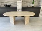 Ovalen travertin salontafel 100x50, Huis en Inrichting, Tafels | Bijzettafels, Gebruikt, Ophalen of Verzenden, 75 cm of meer, Ovaal